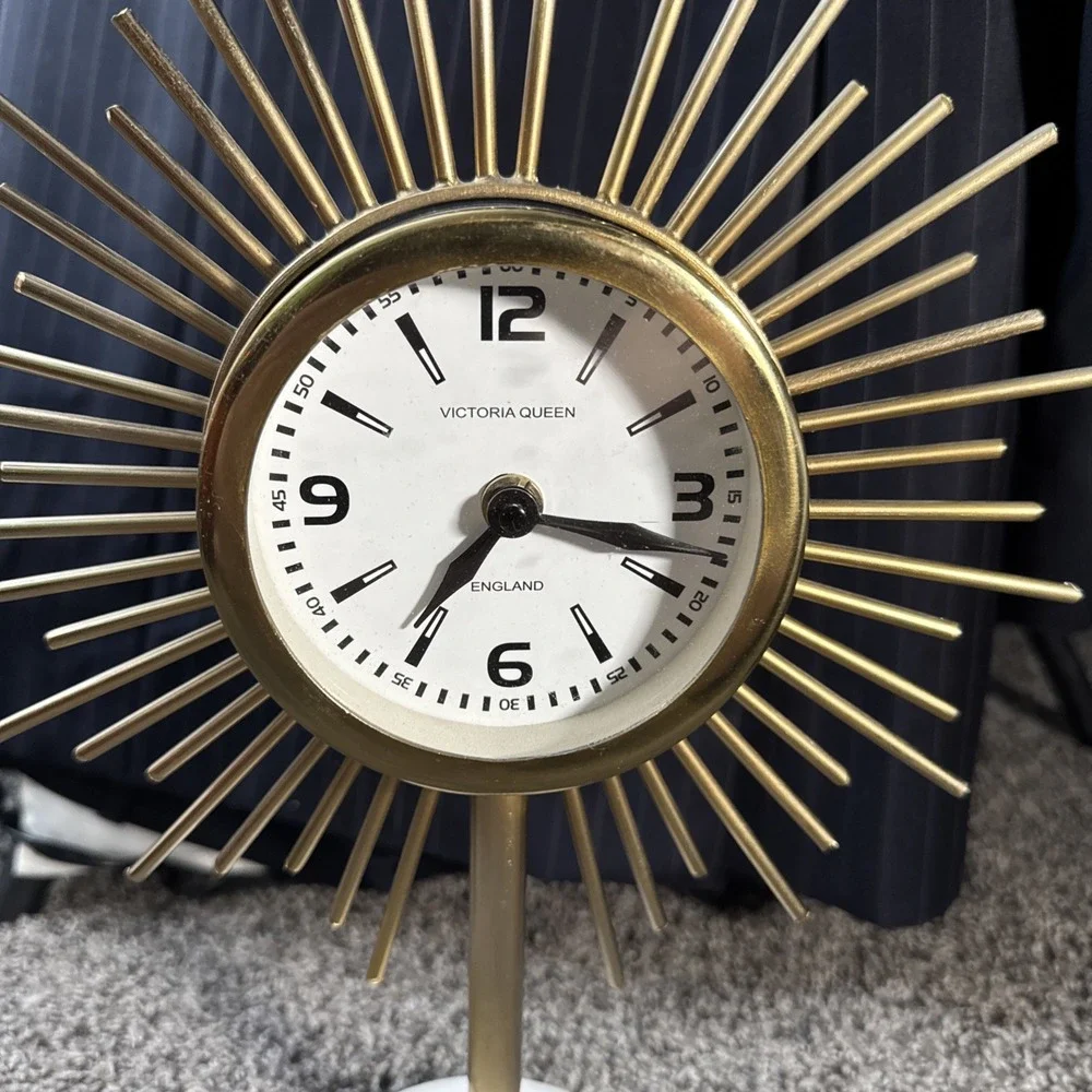 Vintage MCM Victoria Queen England Starburst Clock Marble Base Quartz